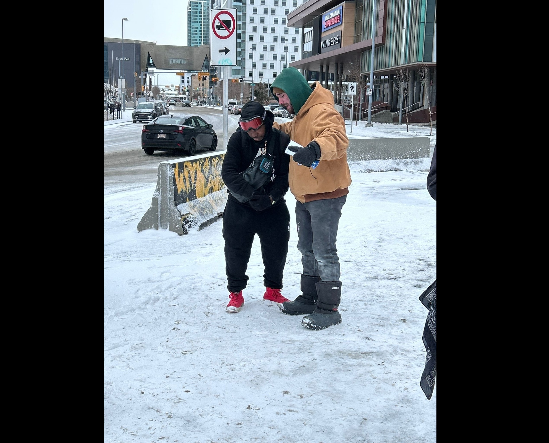 Winter street encounter