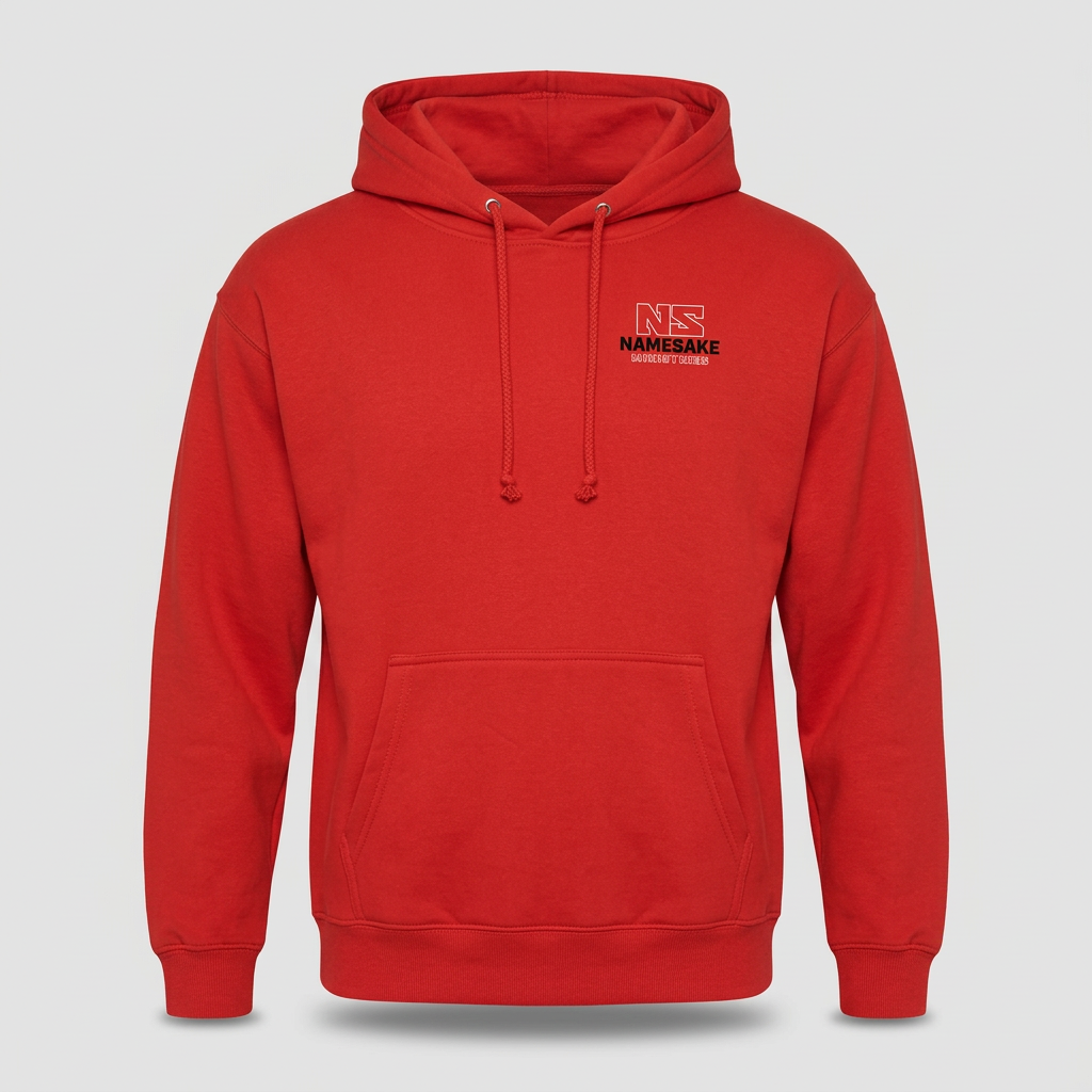 Front of red Namesake Ministries hoodie